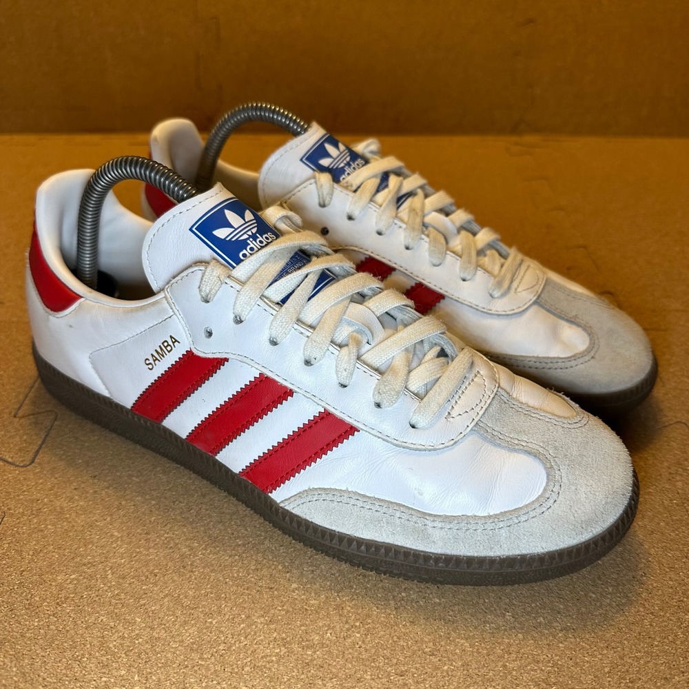 Adidas Samba OG Sneakers Mens 8.5 White Red IG1025 Gum Sole Leather Suede Low